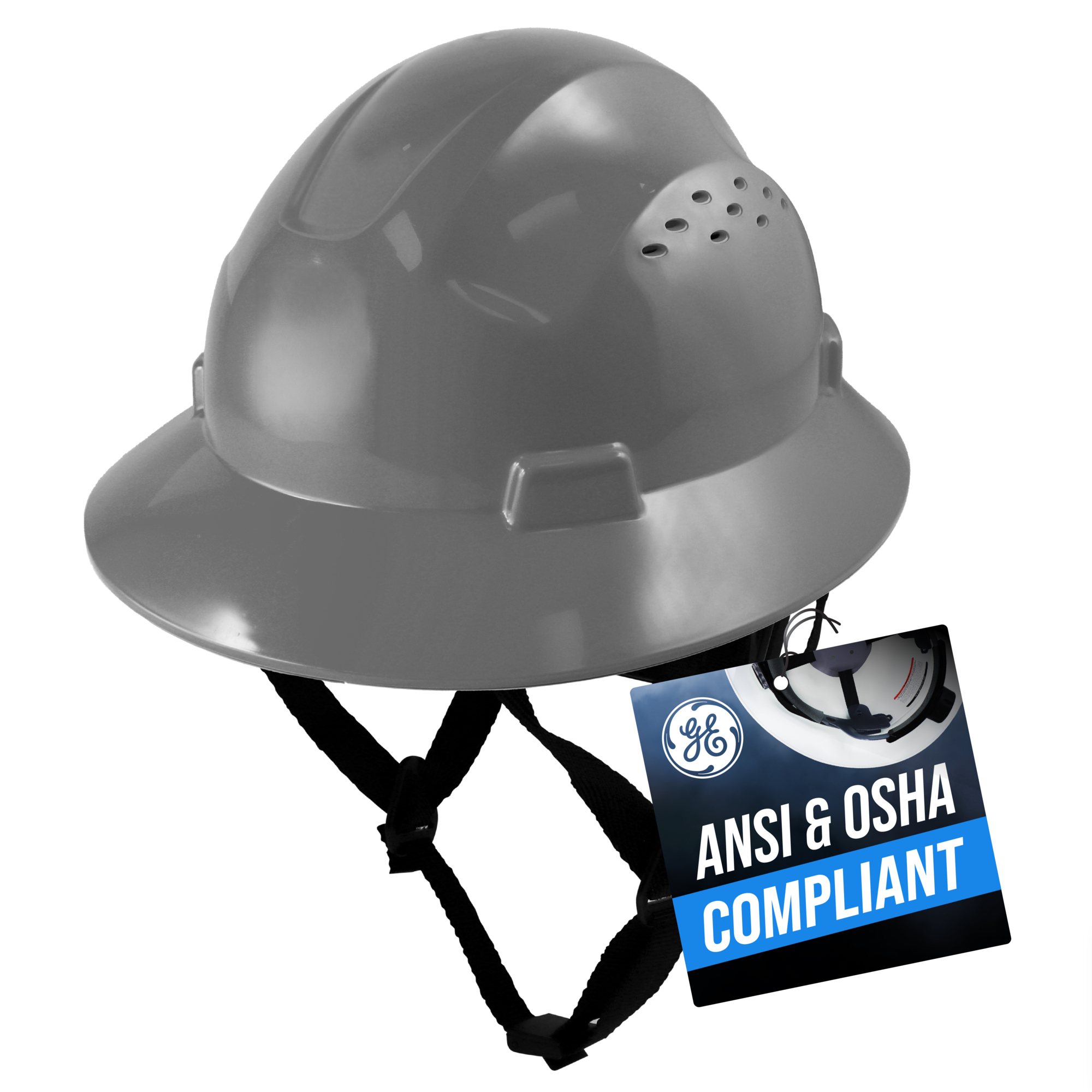 General Electric, SAFETY GRAY FULL BRIM HARD HAT VENTED, Model# GH328G